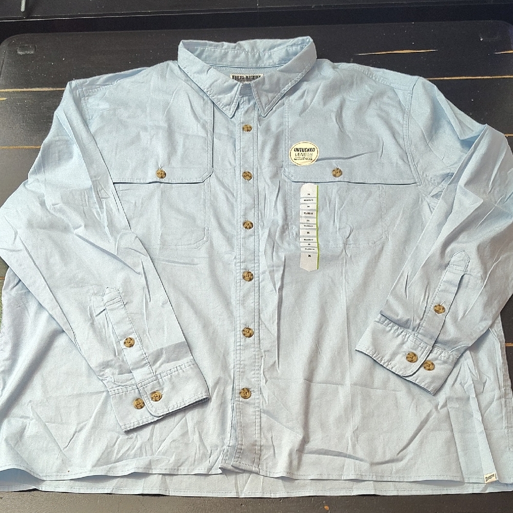 DULUTH TRADING COMPANY MEN'S LONG SLEEVE BUTTON UP RELAXED FIT UNTUCKED LENGTH